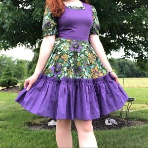 HANDMADE Vintage Purple/Green Pattern Summer Dress
